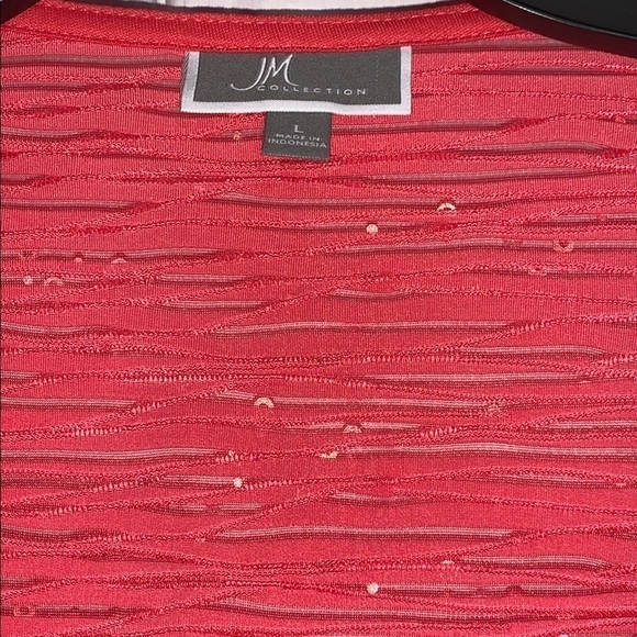 JM Collection women’s coral top with sequins and stretch 3/4 sleeves Size Large - Picture 2 of 3